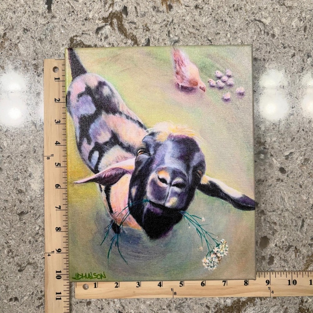 NEW The Dandelion Goat Gallery Wrap Print from original Painting Farmhouse 8x10 - Picture 2 of 5